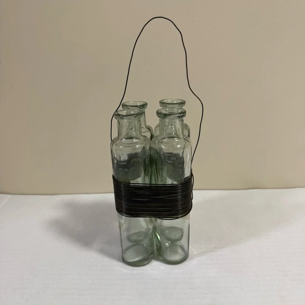 Vintage Handmade 4 Bottle Bud Vase Display Art 1990’s Houston Art Festival Rusti